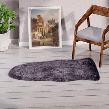 Luxury Edition: Wolkenweicher Kunstfell Teppich mit Anti-Rutsch-Unterseite, 2200 GSM, 60x100 cm, Schwarz Meliert