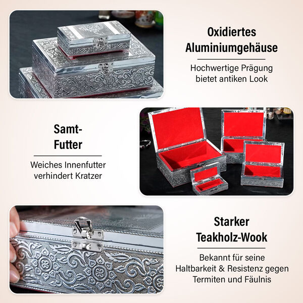 Satz von 4 handgefertigten Aluminiumboxen mit Elefant-Motiv, Größen von 24x17x9 bis 13x6,5x3 cm image number 3