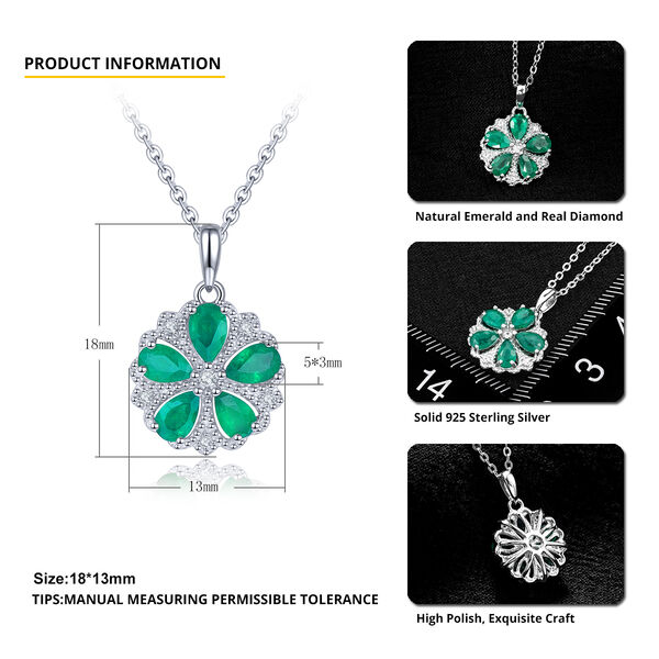 AAA Kagem sambischer Smaragd und Zirkon floraler Cluster-Anh&auml;nger mit Kette - 1,01 ct. image number 4