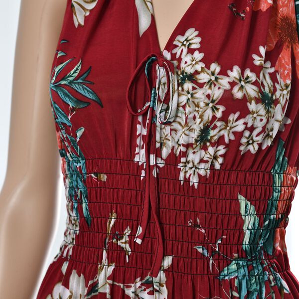 Maxikleid mit gesmokter Taille, Dunkelrot image number 5