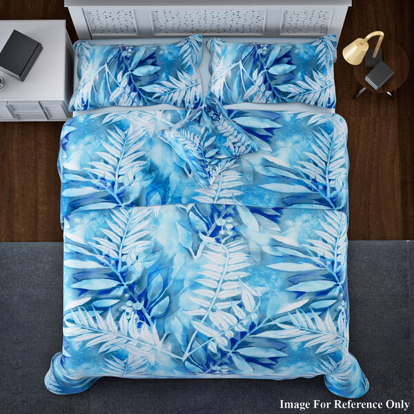 3er-Set Bettbezug, Größe: 80x80 cm und Kissenbezug, Größe: 40x80 cm, Blattmuster, Blautöne image number 2