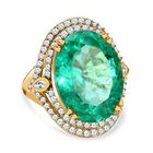 Smaragd-Quarz-Triplette Weißer Zirkon Ring, 925 Silber vergoldet (Größe 17.00) ca. 20.84 ct