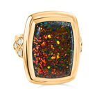 Lab Created schwarzen Opal, Weißer Zirkon Ring, 925 Silber 750 Gelbgold Vermeil (Größe 18.00) ca. 5.73 ct