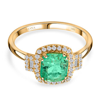 Iliana AAA Kolumbianischer Smaragd, Wei&szlig;er Diamant Ring 750 Gold (Gr&ouml;&szlig;e 19.00) ca. 2,00 ct