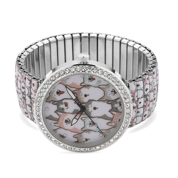 STRADA - Armbanduhr mit Katzenmotiv, Kristall-Lünette, Japanisches Uhrwerk, Edelstahlzugband, Reiner Edelstahl image number 4