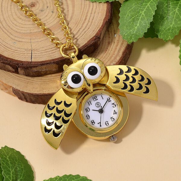 STRADA Eulen-Uhr, Aufklapp-Fl&uuml;gel-Design PC21S Japanisches Uhrwerk, Edelstahlboden, wasserresistenter Konstruktion, Goldfarben image number 2