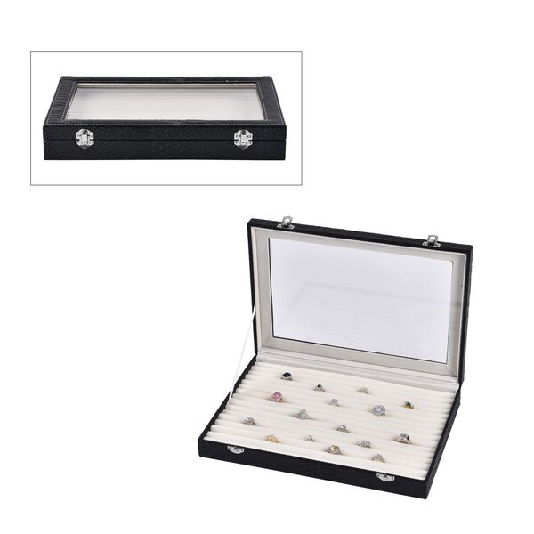 Elegante Ringbox im Edlen Drachenhaut-Design, 150 F&auml;cher, Glasfenster, Anlaufschutz, Zwei Verschlussriegel, 35x24x5.5cm, Schwarz image number 0