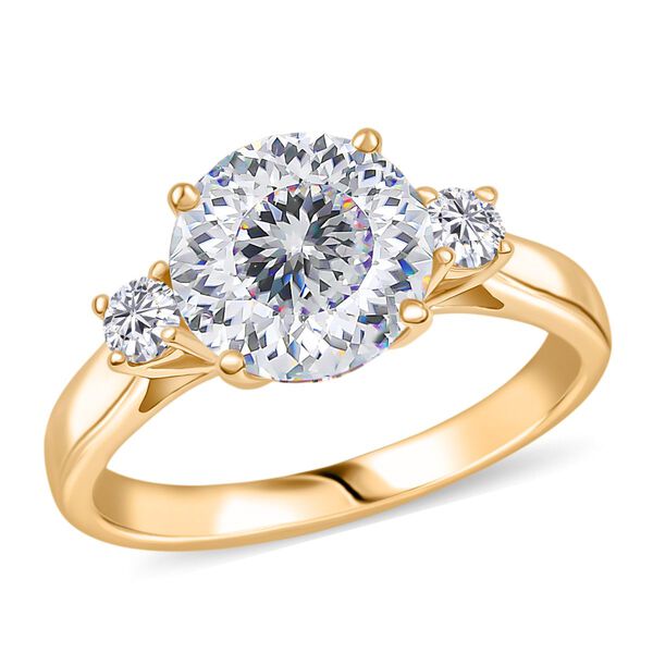 D'Joy 100 Facetten Moissanit Ring 925 Silber 750 Gelbgold Vermeil (Größe 19.00) ca. 2,80 ct image number 4