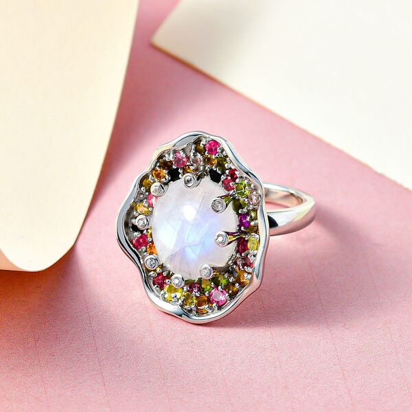 GP Italian Garden Kollektion - Regenbogen Mondstein, Mehrfach-Turmalin und blauer Saphir-Ring - 11,76 ct. image number 2