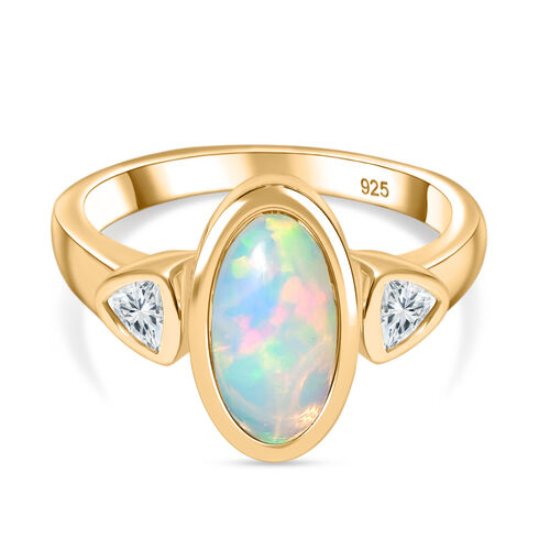AA Natürlicher, äthiopischer Welo Opal, Moissanit Ring 925 Silber 750 Gelbgold Vermeil (Größe 18.00) ca. 1,80 ct image number 0