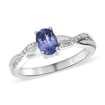 Tansanit und Zirkon Ring 925 Silber platiniert  ca. 0,75 ct