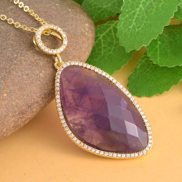Afrikanischer Amethyst, Weißer Zirkonia Anhänger mit Kette, Goldfarbene ca. 18.00 ct image number 2