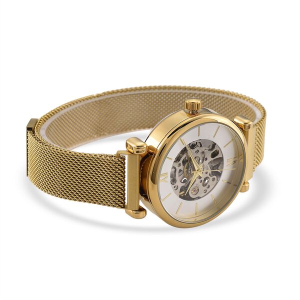 GENOA TIME V2 Automatik-Mechanische Uhr, wei&szlig;es Sonnenschliff-Zifferblatt, Wasserdicht, Goldfarben image number 5