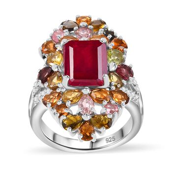 Afrikanischer Rubin (Fissure gef&uuml;llt), Mehrfarbig-Turmalin Ring 925 Silber rhodiniert (Gr&ouml;&szlig;e 19.00) ca. 9.10 ct