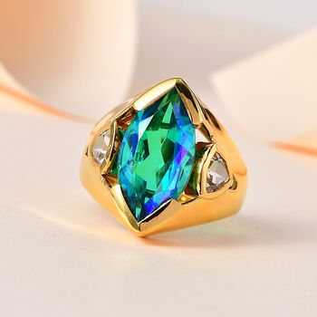 Pfau Quarz Triplette, Wei&szlig;er Topas Ring, 925 Silber Gelbgold Vermeil (Gr&ouml;&szlig;e 17.00) ca. 7.38 ct