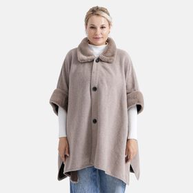 LA MAREY - Signature Kunstfell-Poncho mit Plüschkragen und Umschlagärmeln, Einheitsgröße, Karamellbraun