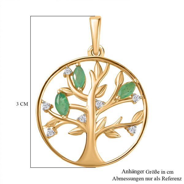 Kagem Sambischer Smaragd, Weißer Zirkon Anhänger 925 Silber 750 Gelb Vergoldet ca. 0.51 ct image number 5