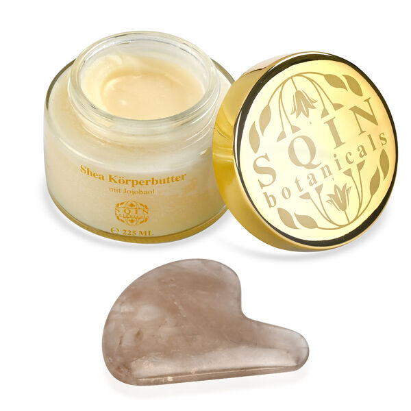 Shea K&ouml;rperbutter mit Jojoba&ouml;l inkl. Rauchquarz Gua Sha, 225 ml image number 2