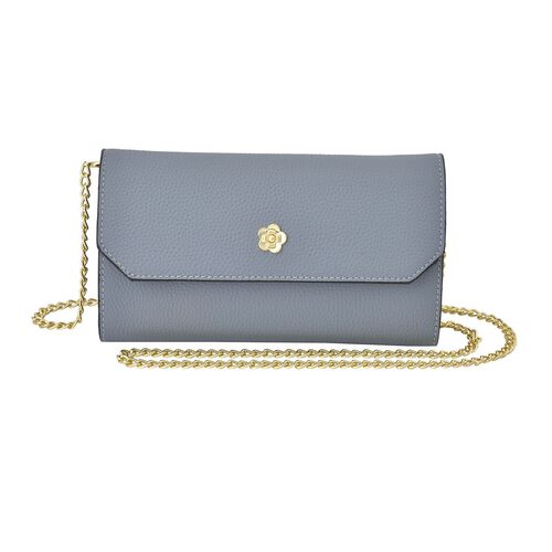Echtleder Clutch mit Metallriemen, grau image number 0