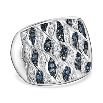 Kanchanaburi Blauer Saphir, Blauer Diamant Ring 925 Silber platiniert (Gr&ouml;&szlig;e 17.00) ca. 0,52 ct