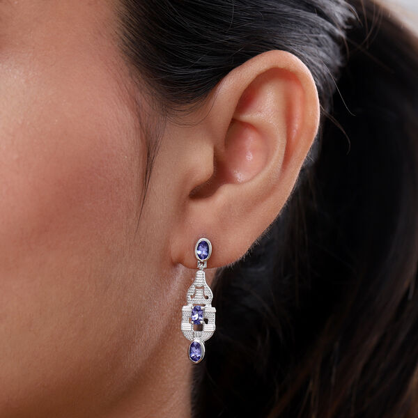 AAA Tansanit und Zirkon Ohrringe 925 Silber Platin-&Uuml;berzug ca. 1,40 ct image number 3