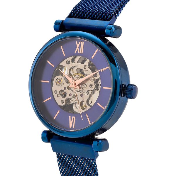 GENOA TIME V2 Automatik-Mechanische Uhr, wei&szlig;es Sonnenschliff-Zifferblatt, Wasserdicht, Blau image number 3