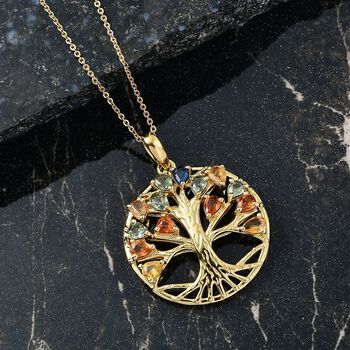 D'Joy AA Mehrfarbig Saphir, Blauer Saphir Schmuckset ca. 50 cm 925 Silber 750 Gelbgold Vermeil ca. 2.14 ct