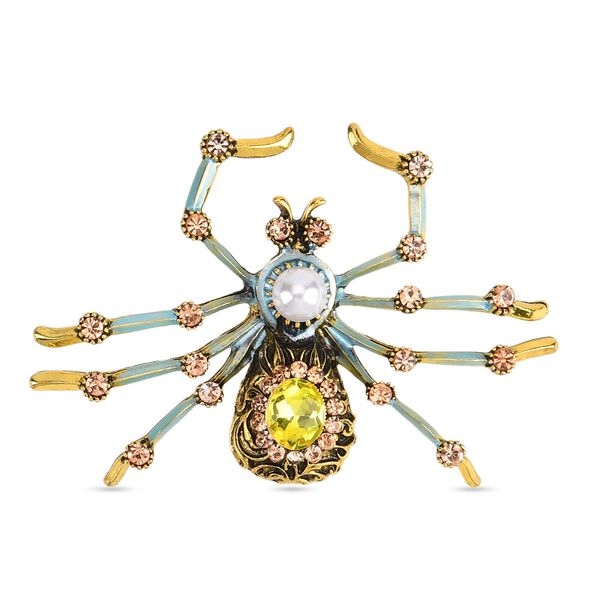 Gelber Kristall, Kunststoff Perle Brosche Antikes Gold image number 0