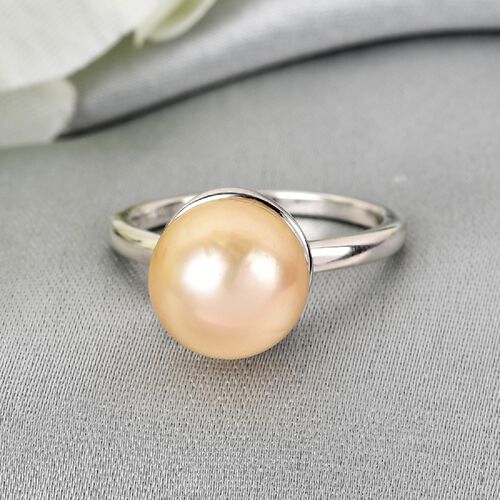 Goldene Südsee Perle Solitär Ring 925 Silber platiniert image number 1