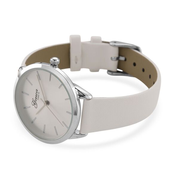 GENOA TIME V2 - Quarzuhr mit japanischem PC21S Werk, wei&szlig;em Zifferblatt und wei&szlig;em Lederarmband, Edelstahl Geh&auml;use, 3 ATM wasserdicht image number 6