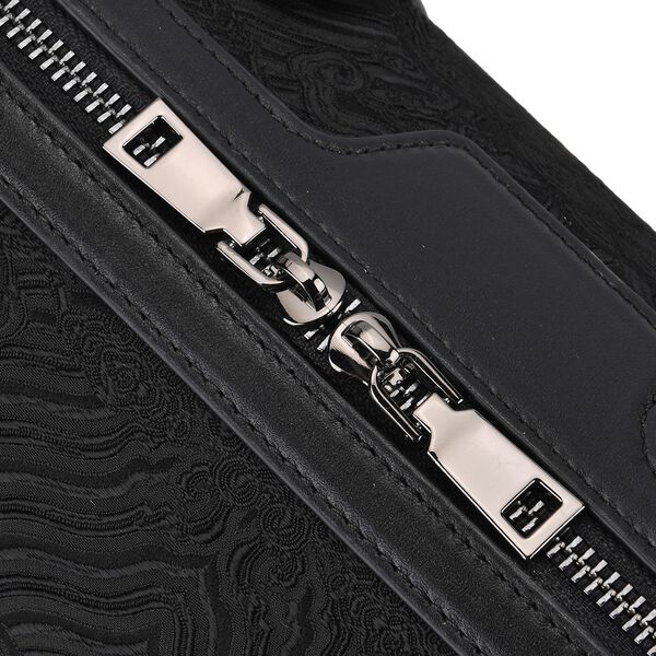 LA MAREY Brokat Crossbody Tasche aus Seide und Echtleder, 30x18x15cm, Schwarz image number 6