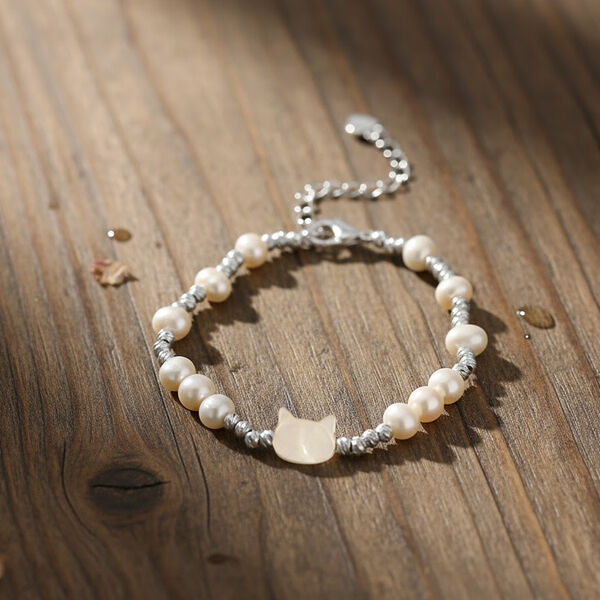 Wei&szlig;e Muschelkernperle, Mehrfarbige S&uuml;&szlig;wasser Perle Armband ca. 15.25 cm + 3.5 cm Extender, Nickelfreies Messing Silberfarben image number 2