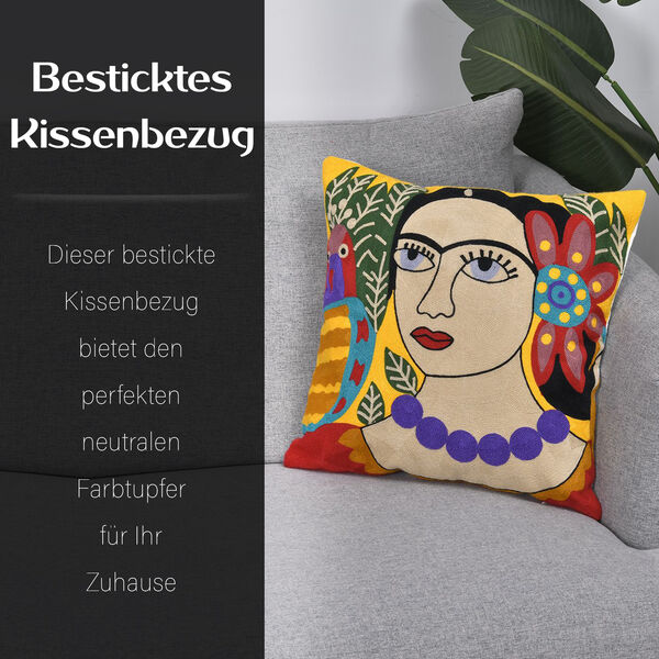 Frieda Kahlo Besticktes Kissenbezug aus 100% Baumwolle, 43x43 cm, Frieda image number 7