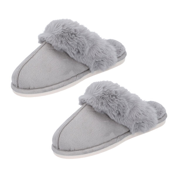Superweiche Wildleder Kunstfell Hausschuhe, Gr&ouml;&szlig;e 36-37, Grau image number 3