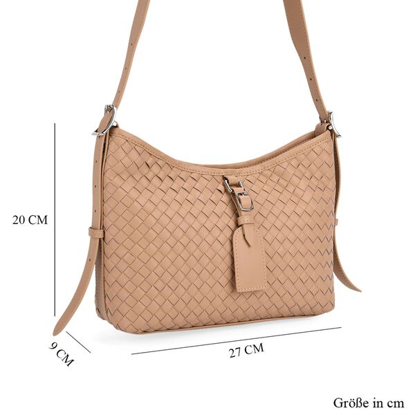 100% Echtleder Crossbody Tasche, 27x9x20cm, Beige image number 8