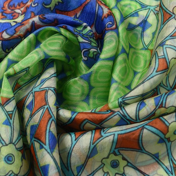 LA MAREY 100 % nat&uuml;rlicher Maulbeerseiden Schal, Weinrebe Muster, Gr&ouml;&szlig;e: 180x110 cm, Gr&uuml;n und Blau image number 4