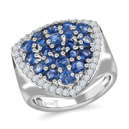 Kaschmir Kyanit und Zirkon Ring, 925 Silber platiniert (Gr&ouml;&szlig;e 21.00) ca. 3.92 ct