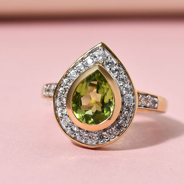 Peridot und Zirkon Ring 925 Silber 585 Vergoldet image number 6