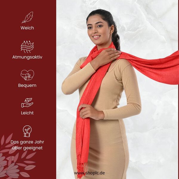 Jacquard-Schal aus Viskose, 70x195 cm, Rot image number 4