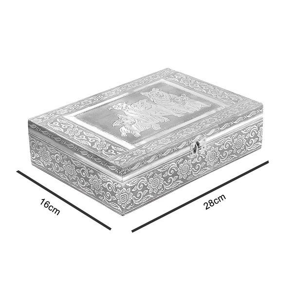 Schmuckkästchen aus Holz mit Aluminiumbeschlag, Hunde-Verzierung, Silber image number 9