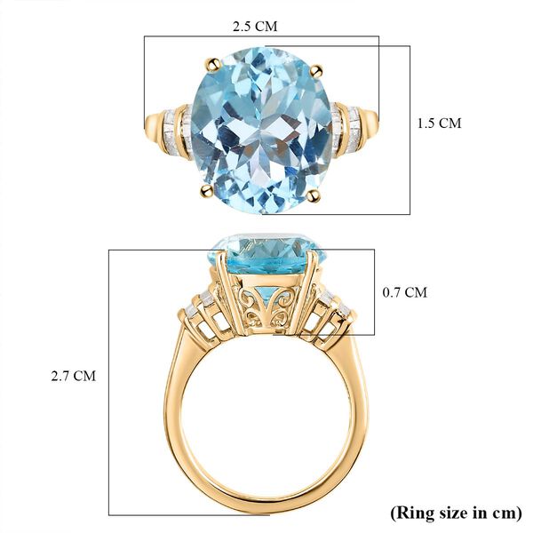 Himmelblauer Topas und weißer Diamant-Ring, 925 Silber vergoldet (Größe 17.00) ca. 9,36 ct image number 7