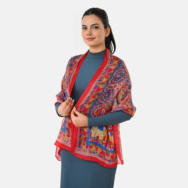 LA MAREY - Seidenschal 100% Seide 50 x 170 cm Rot