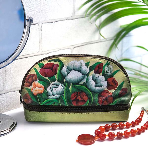 SUKRITI - 100% Leder: handbemalter Beauty Organizer, Gr&uuml;n image number 4