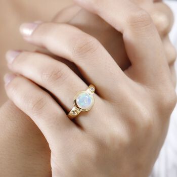 Nat&uuml;rlicher, &auml;thiopischer Welo Opal, Wei&szlig;er Zirkon Ring, 925 Silber Gelbgold Vermeil, (Gr&ouml;&szlig;e 21.00) ca. 1.33 ct