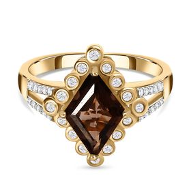 Rauchquarz, Kanchanaburi Blauer Saphir Ring 925 Silber Gelbgold Vermeil (Größe 21.00) ca. 2.25 ct