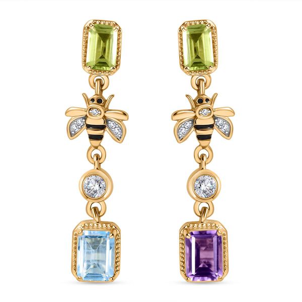 Giuseppe Perez Himmelblauer Topas, Rose De France Amethyst Ohrringe 925 Silber 750 Gelbgold Vermeil ca. 3.81 ct