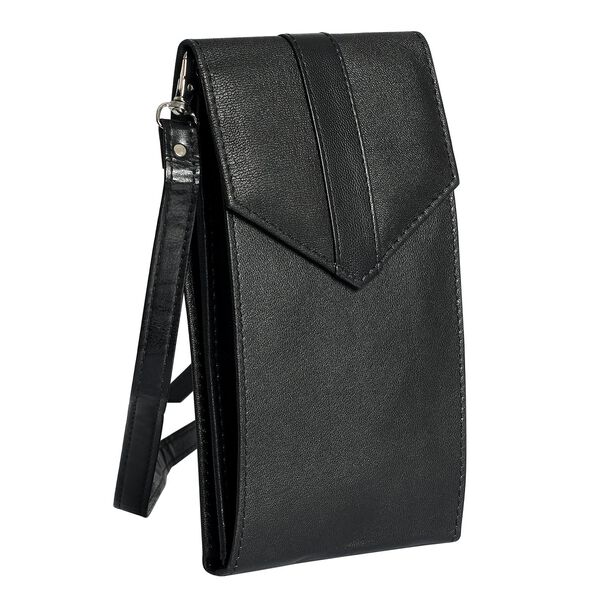 100% echte Leder Crossbody Handy-Brieftasche mit RFID Schutz, Schwarz image number 2