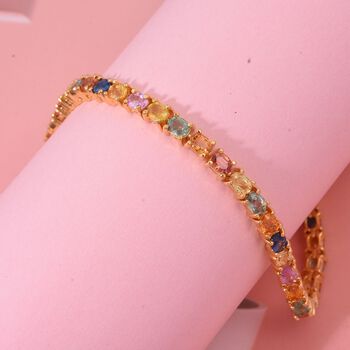 D'Joy AA Mehrfarbig Saphir, Rosa Saphir Armband ca. 19 cm 925 Silber 750 Gelbgold Vermeil ca. 11,21 ct.