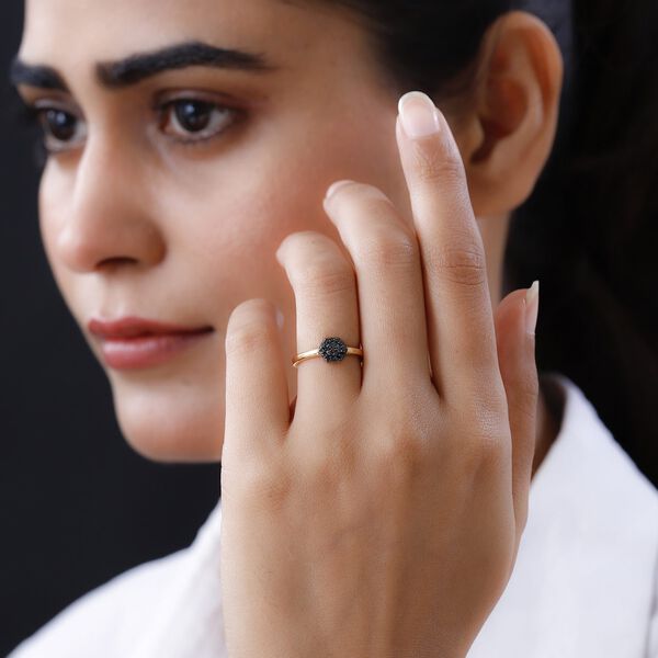 Schwarzer Diamant Ring 925 Silber Gelbgold Vermeil (Gr&ouml;&szlig;e 19.00) ca. 0,20 ct image number 3