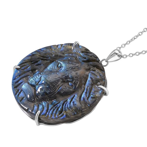 LabradoritLöwe  Anhänger mit Kette ca. 50cm, 925 Silber rhodiniert ca. 64.00 ct image number 3